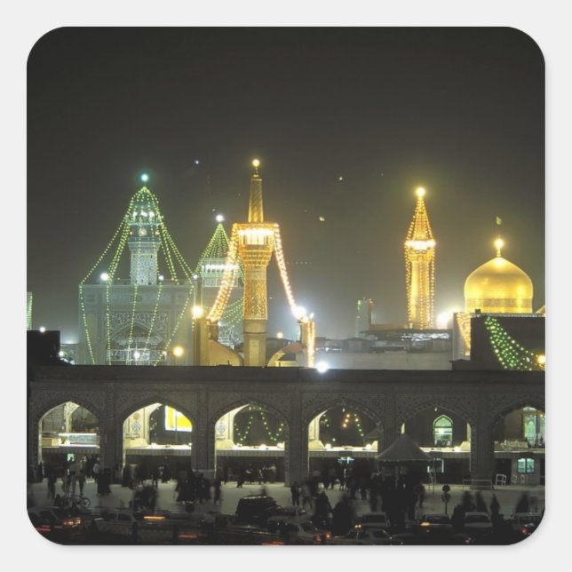 Imam Reza Shrine Complex at night, Mashhad, Square Sticker (Front)