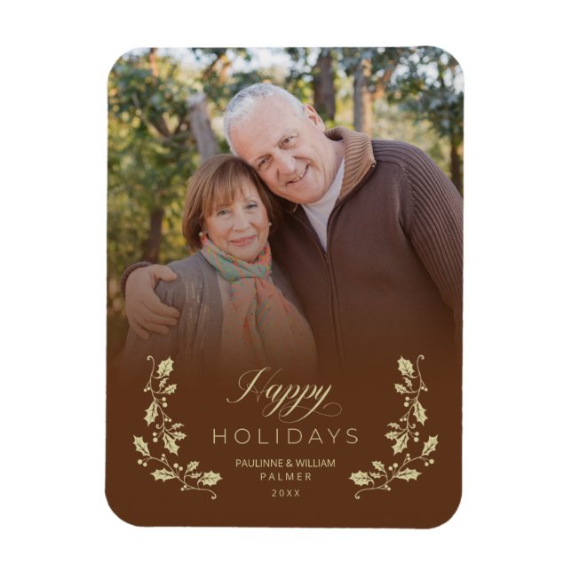 Imán Brown Whimsical Script Quote Photo Christmas Magnet (Vertical)