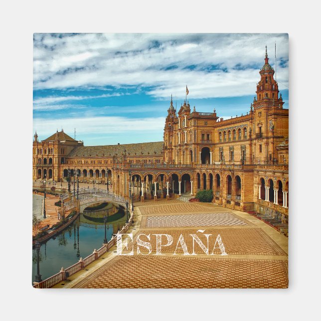 Imán Plaza España in Sevilla, Andalusia, Spain Magnet (Front)