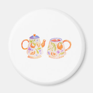 Iman with cups, cute orange floral set magnet