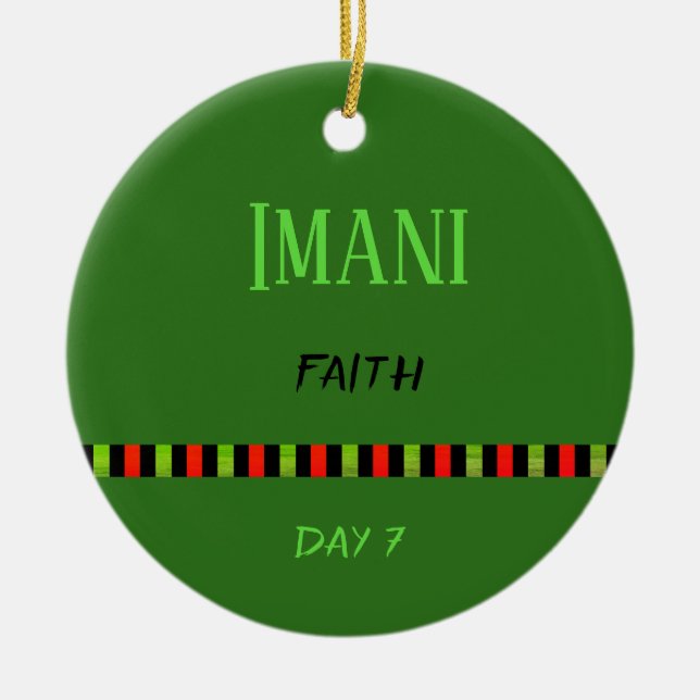 Imani - Kwanzaa Day 7 Green Ceramic Ornament (Front)