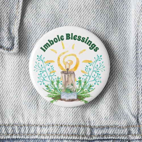 Imbolc Blessings Candle Spiral Sun  Snowdrops Button