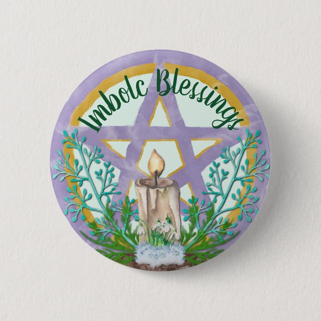Imbolc Blessings Celtic Wicca Holiday Pentacle Button (Front)