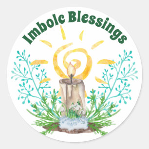 Imbolc Candle Spiral Sun & Snowdrops Holiday Classic Round Sticker