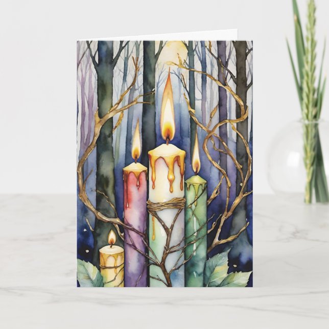 Imbolc Candlemas Winter Forest Candles Wiccan Holiday Card (Front)