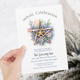 Imbolc Floral Snowy Pentacle Purple Wiccan Holiday Invitation