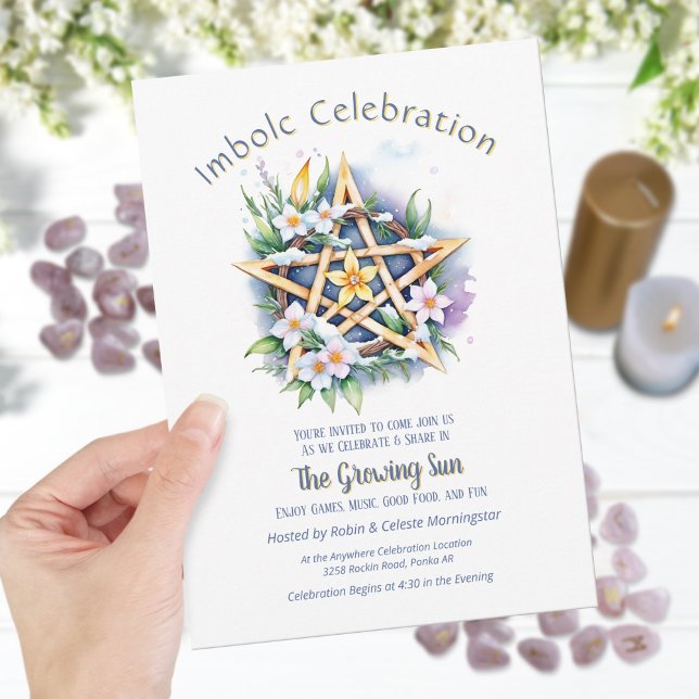 Imbolc Floral Snowy Pentacle Wiccan Holiday Invitation (Imbolc Floral Snowy Pentacle Wiccan Holiday Invitation)