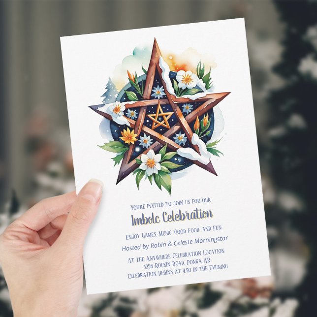 Imbolc Floral Snowy Pentacle Wiccan Holiday Invitation (Imbolc Floral Snowy Pentacle Wiccan Holiday Invitation)