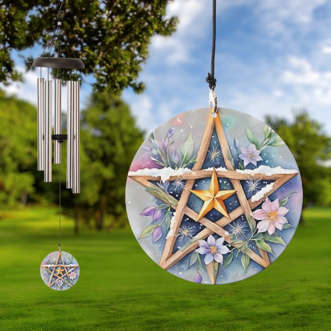 Imbolc Floral Snowy Pentacle Wiccan Holiday Wind Chime (Outdoor)
