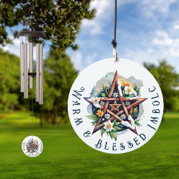 Imbolc Floral Snowy Pentacle Wiccan Holiday Wind Chime