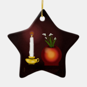 Imbolc Imbolg Candle and Snowdrops Brid Brighid Ceramic Ornament