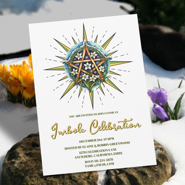 Imbolc Sunshine Snowdrop Pentacle Pagan Holiday Invitation (Imbolc Sunshine Snowdrop Pentacle Pagan Holiday Invitation)