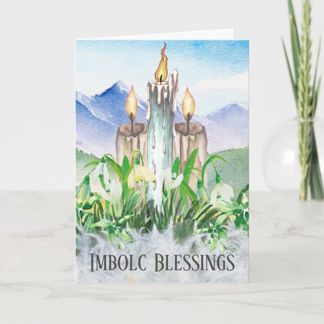 Imbolc Wiccan Candles & Snowdrops Pagan Holiday Card (Front)