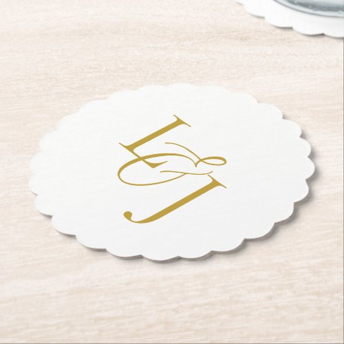 Imitation Gold Couple Initials Monogram Wedding Paper Coaster