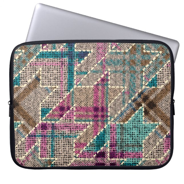 Imitation of indian patchwork pattern with texture laptop sleeve (Front)