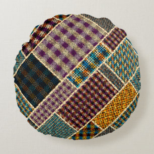 Imitation of indian patchwork pattern with texture round pillow