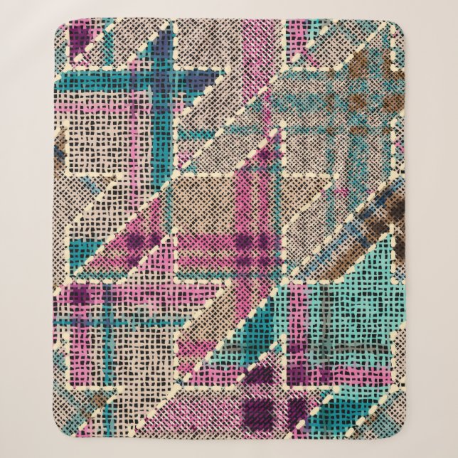 Imitation of indian patchwork pattern with texture sherpa blanket (Front)