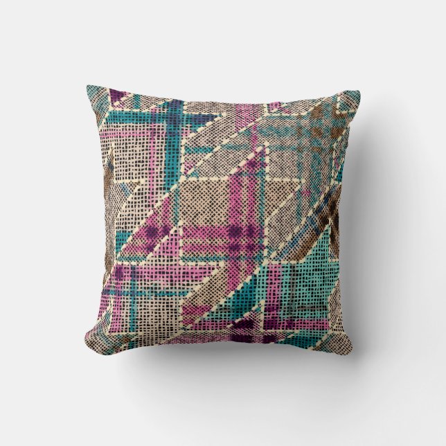 Imitation of indian patchwork pattern with texture throw pillow (Front)