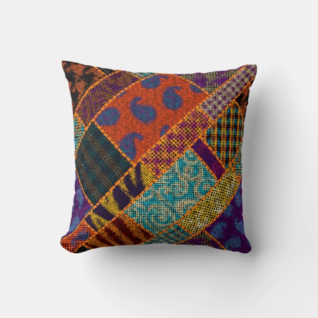 Imitation of indian patchwork pattern with texture throw pillow (Front)
