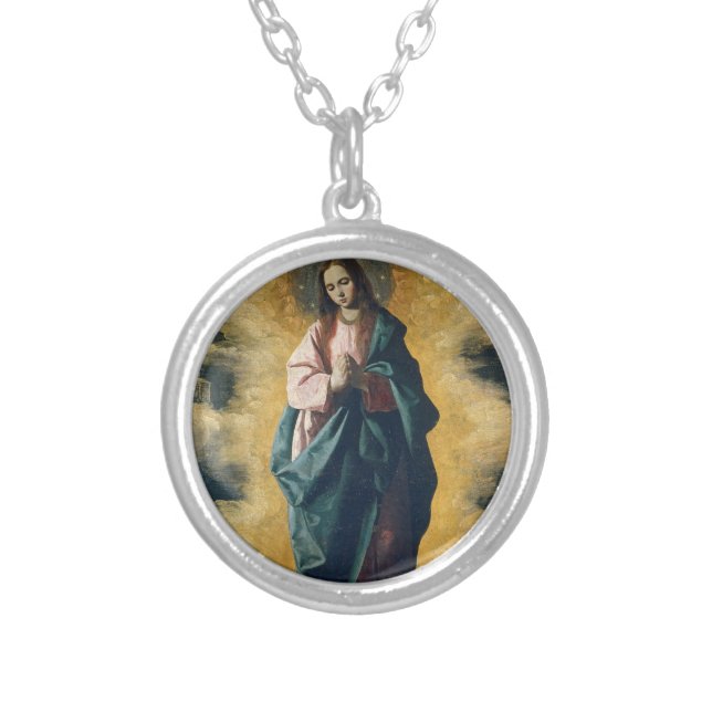 Immaculate Conception by Zurbarán Silver Plated Necklace (Front)