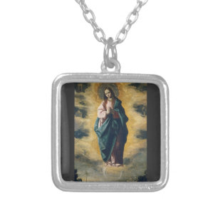 Immaculate Conception by Zurbarán Silver Plated Necklace