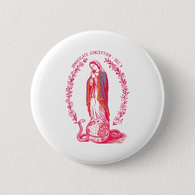 Immaculate Conception Dec 8 Virgin Mary Catholic D Button (Front)