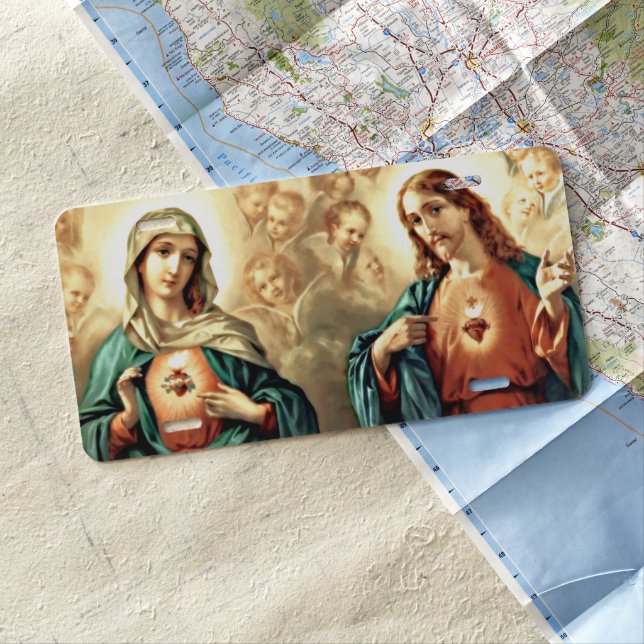 Immaculate Heart Mary and Sacred Heart of Jesus Li License Plate (In Situ)
