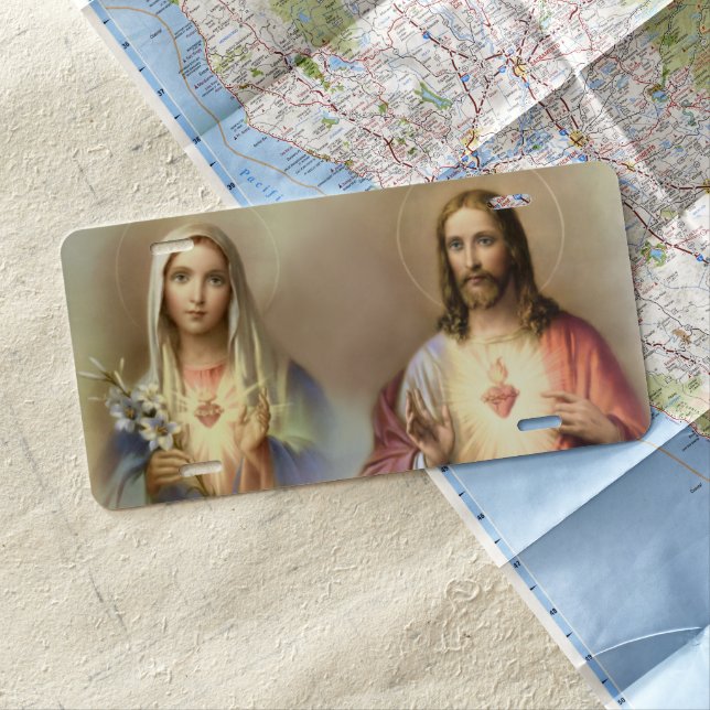 Immaculate Heart Mary and Sacred Heart of Jesus License Plate (In Situ)