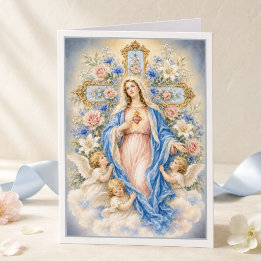 Immaculate Heart of Mary Floral Catholic Card