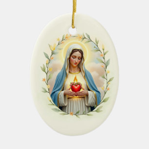 Immaculate Heart of Mary God's Peace and Blessings Ceramic Ornament