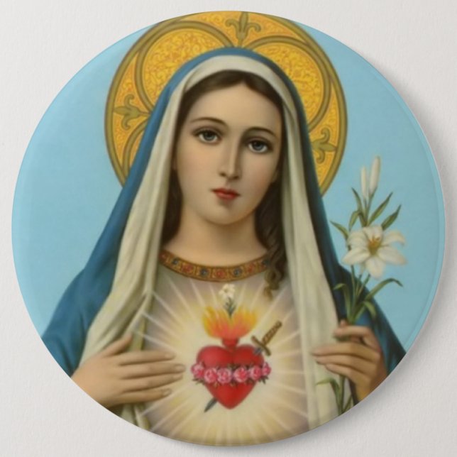 Immaculate Heart of Mary Lily, roses & sword Pinback Button (Front)