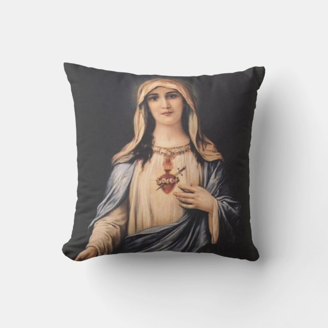 Immaculate Heart of Mary Madonna Virgin Mother Throw Pillow (Front)
