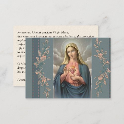 Immaculate Heart of Mary Memorare Prayer Business Card