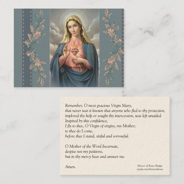 Immaculate Heart of Mary Memorare Prayer Holy Card (Front/Back)