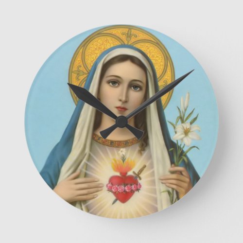 Immaculate Heart of Mary Our Lady religious image Round Clock