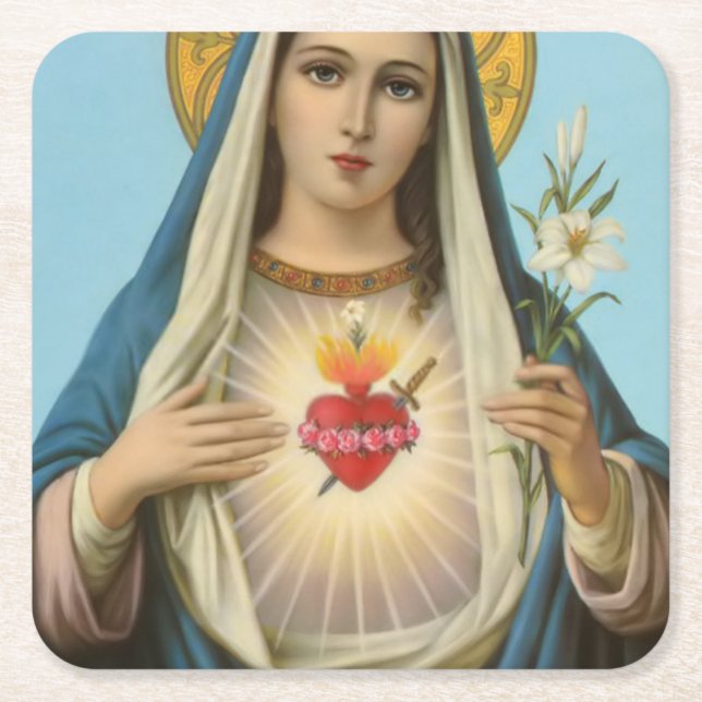 Immaculate Heart of Mary Our Lady religious image Square Paper Coaster (Front)