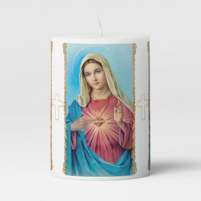 Immaculate Heart of Mary Pillar Candle (Front)