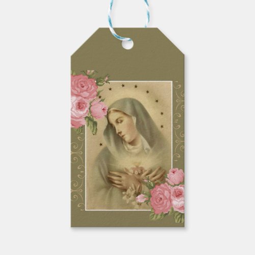 Immaculate Heart of Mary Pink Roses Floral Gift Tags