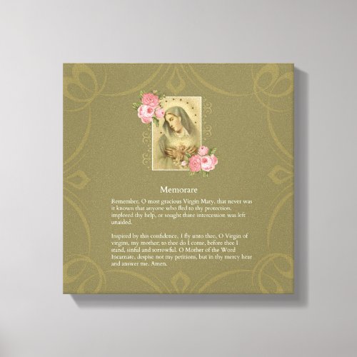 Immaculate Heart of Mary Pink Roses _ Memorare Canvas Print