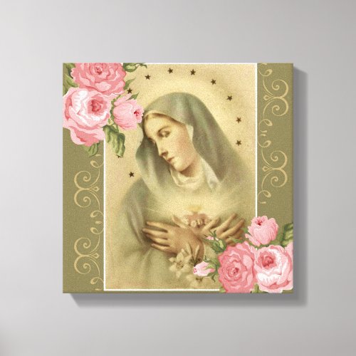 Immaculate Heart of Mary Pink Roses with Lilies Canvas Print