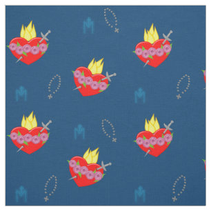 Immaculate Heart of Mary Rosary & Navy Background Fabric