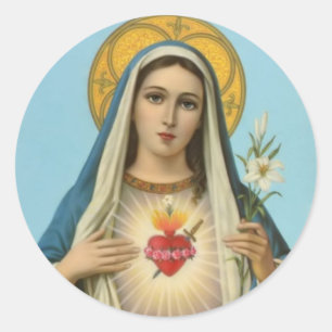 Immaculate Heart of Mary - roses, lily, sword Classic Round Sticker
