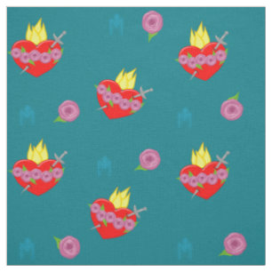 Immaculate Heart of Mary Roses & Teal Background Fabric