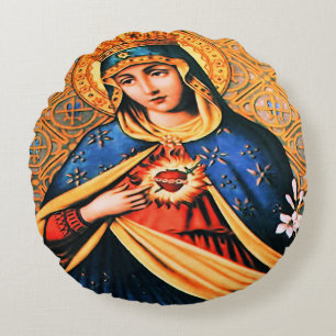 Immaculate Heart of Mary Round Pillow
