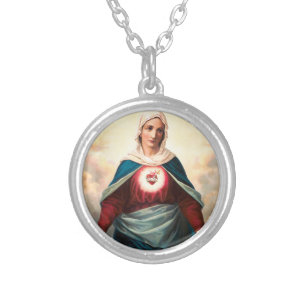 Immaculate Heart Of Mary Sacred Art Silver Plated Necklace