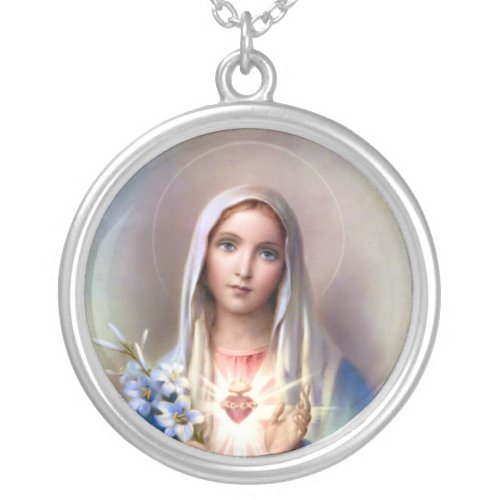Immaculate Heart of Mary Silver Plated Necklace