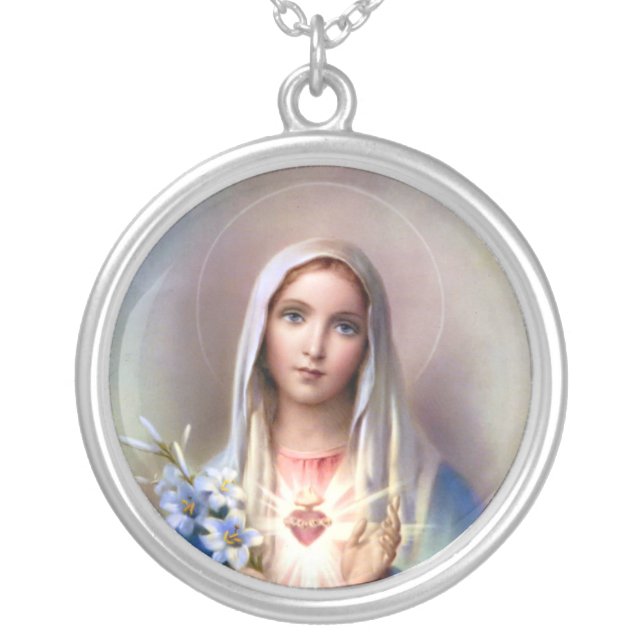 Immaculate Heart of Mary Silver Plated Necklace (Front)
