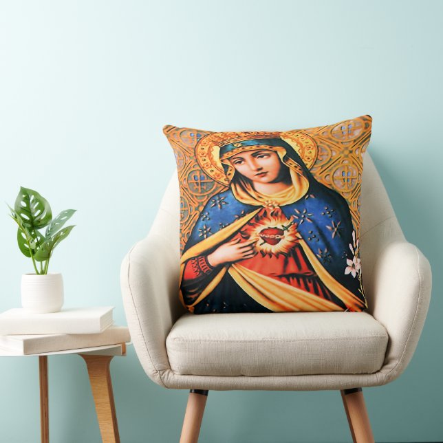 Immaculate Heart of Mary Throw Pillow (Chair)