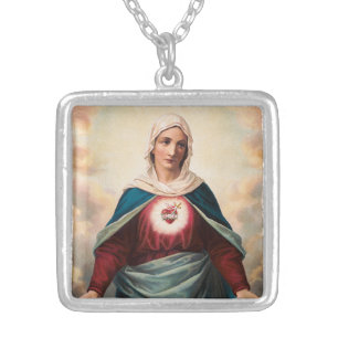 Immaculate Heart of the Virgin Mary Silver Plated Necklace