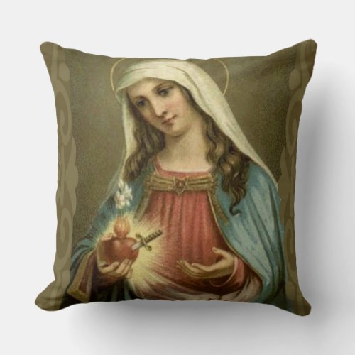 Immaculate Heart Virgin Mary Angels Clouds Throw Pillow